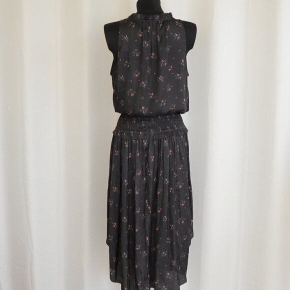 Ulla Johnson Black Ditzy Floral Midi Lucille Drop Waist Dress Sz 8 - Picture 5 of 11
